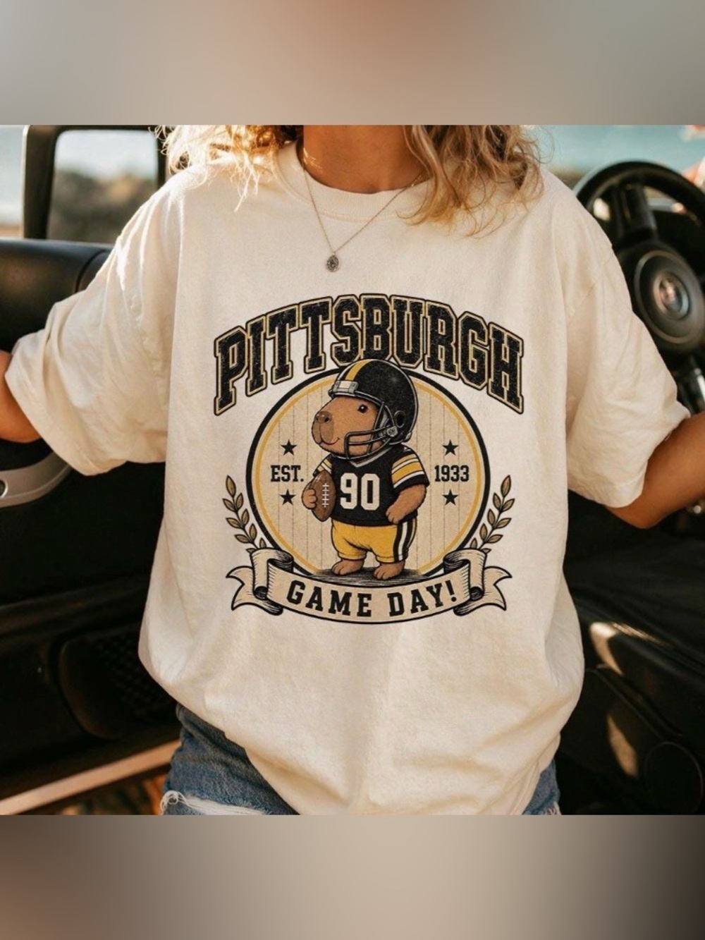 Pittsburgh Capybara Football T-Shirt, Vintage Game Day Comfort Color T-Shirt